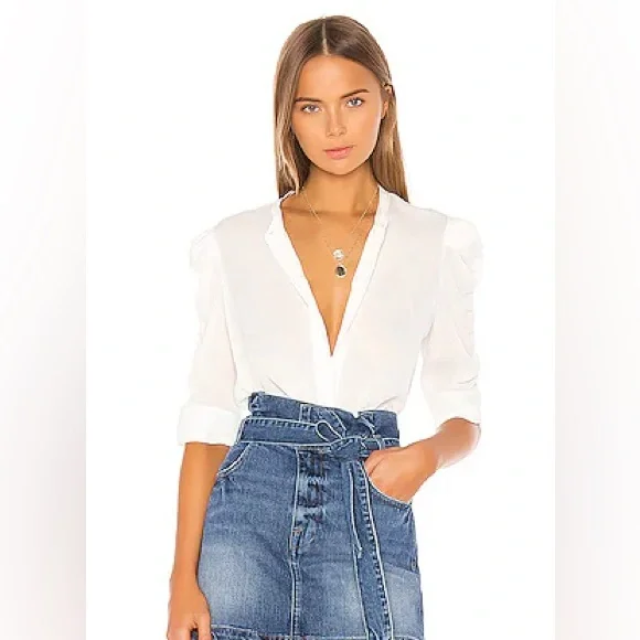 Frame • Shirred Sleeve Silk Button Down Top - Picture 11 of 13